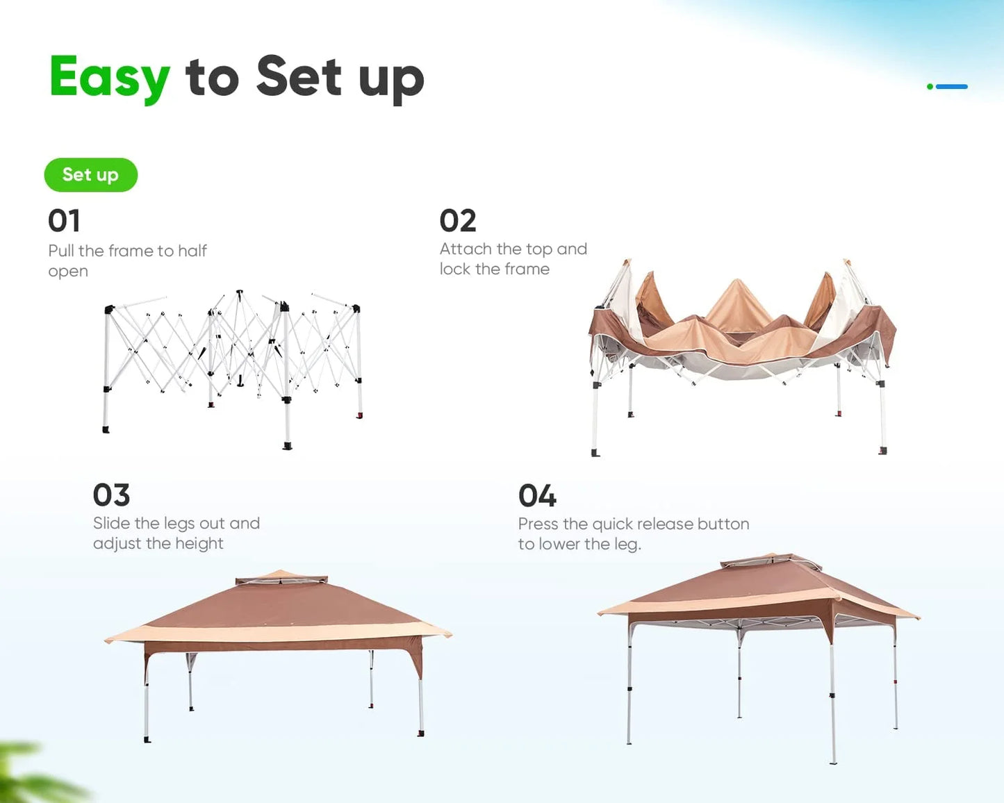 Quictent Pop up Canopy 12 x 12, One Person Set up Portable Instant Folding Shelter, Outdoor Canopy Tent with Extra Shade for Backyard, Patio, Party - Tan/Brown