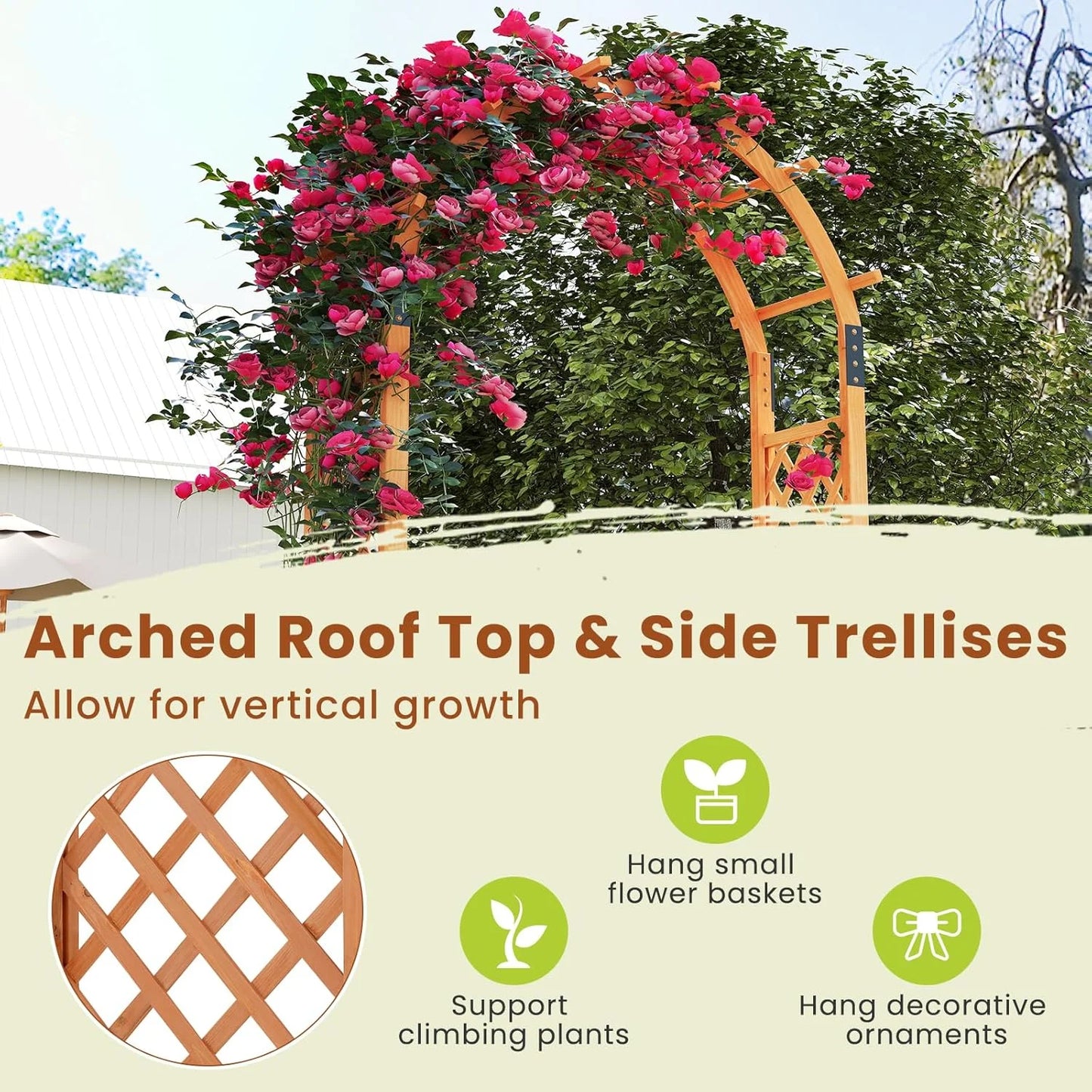 Moccha 7.7 FT Garden Arbor, 93" Wood Arbor Trellis for Climbing , Rose, Ivy, Outdoor Archway Pergola, Solid Wood Backdrop Stand, Garden Arch for Lawn Patio Bridal Party Pathway Ceremony Wedding