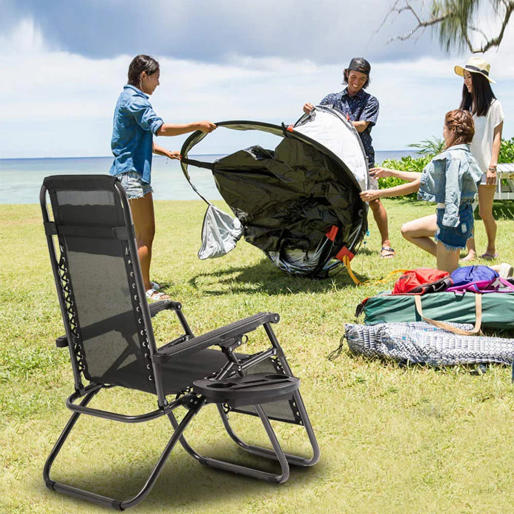 Set of 2 Zero Gravity Chairs Portable Lounge Patio Chairs Folding Zero Gravity Recliner with Pillow & Cup Holder for Patio, Poolside, Camping, Black