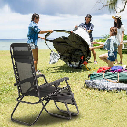 Set of 2 Zero Gravity Chairs Portable Lounge Patio Chairs Folding Zero Gravity Recliner with Pillow & Cup Holder for Patio, Poolside, Camping, Black