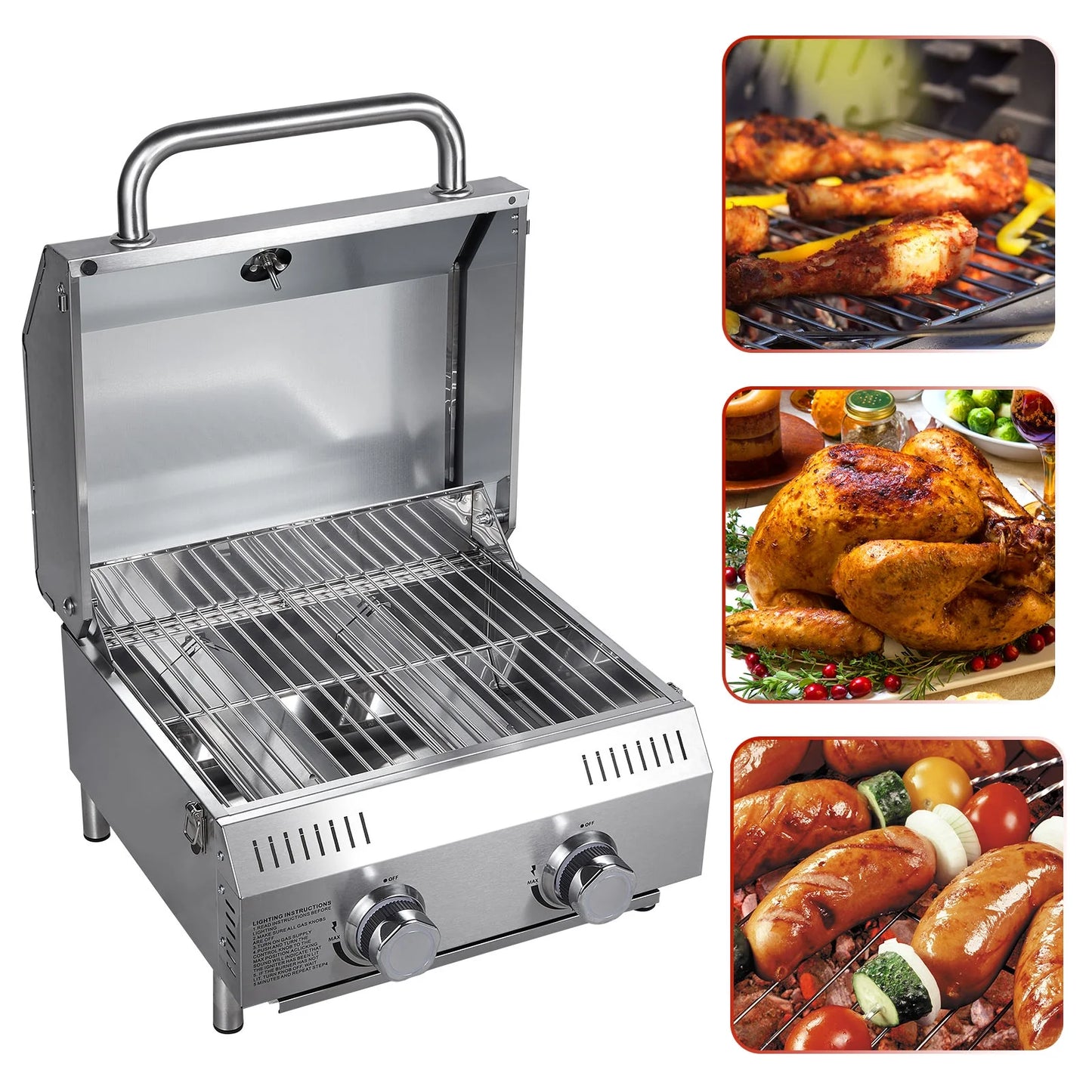 Bestfire 20" Tabletop Gas Grill 2 Burners, 20,000 BTUs Stainless Steel Portable Propane Grill with Legs for Outdoor Patio Backyard Camping, Tailgating, and RV Trips