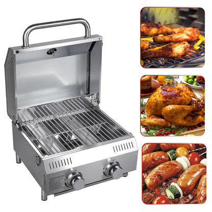 Bestfire 20" Tabletop Gas Grill 2 Burners, 20,000 BTUs Stainless Steel Portable Propane Grill with Legs for Outdoor Patio Backyard Camping, Tailgating, and RV Trips