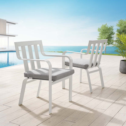 Lounge Chair Armchair, Set of 2, Aluminum, Metal, Steel, White Grey Gray, Modern Contemporary Urban Design, Outdoor Patio Balcony Cafe Bistro Garden Furniture Hotel Hospitality