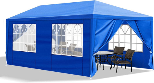 INDSUMOT Outdoor Party Tent, Patio Canopy Tent Gazebo with Removable Sidewalls Instant Event Tent for Cater Events Wedding Birthday Pavilion Beach BBQ(blue-6 walls,10'x20')