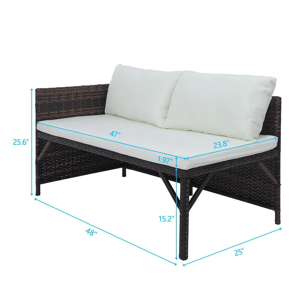 OverPatio 3 Piece Small Sectional Sofa Lounge and Love Seat, White