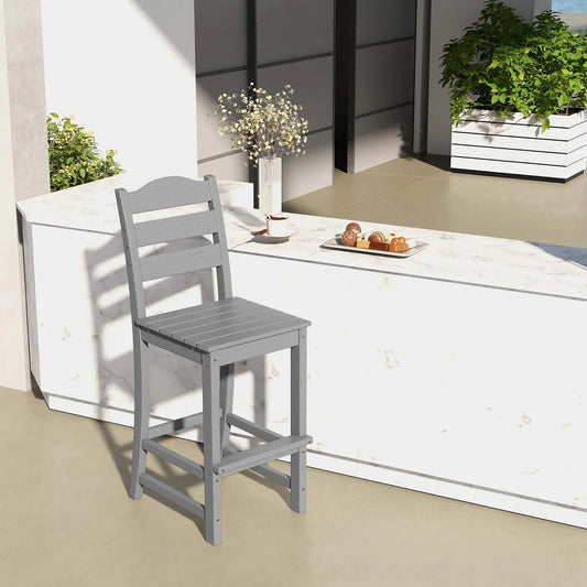 Costway Outdoor HDPE Bar Stool Patio Tall Chair Backrest Footrest All Weather Gray