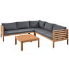 SYNGAR 5 Piece Wood Patio Furniture Set, Outdoor Seating Chat Set with Blue Cushions, Sectional Conversation Sofa Chairs Set with Coffee Table, for Balcony, Backyard, Poolside, Deck, Garden, D8126