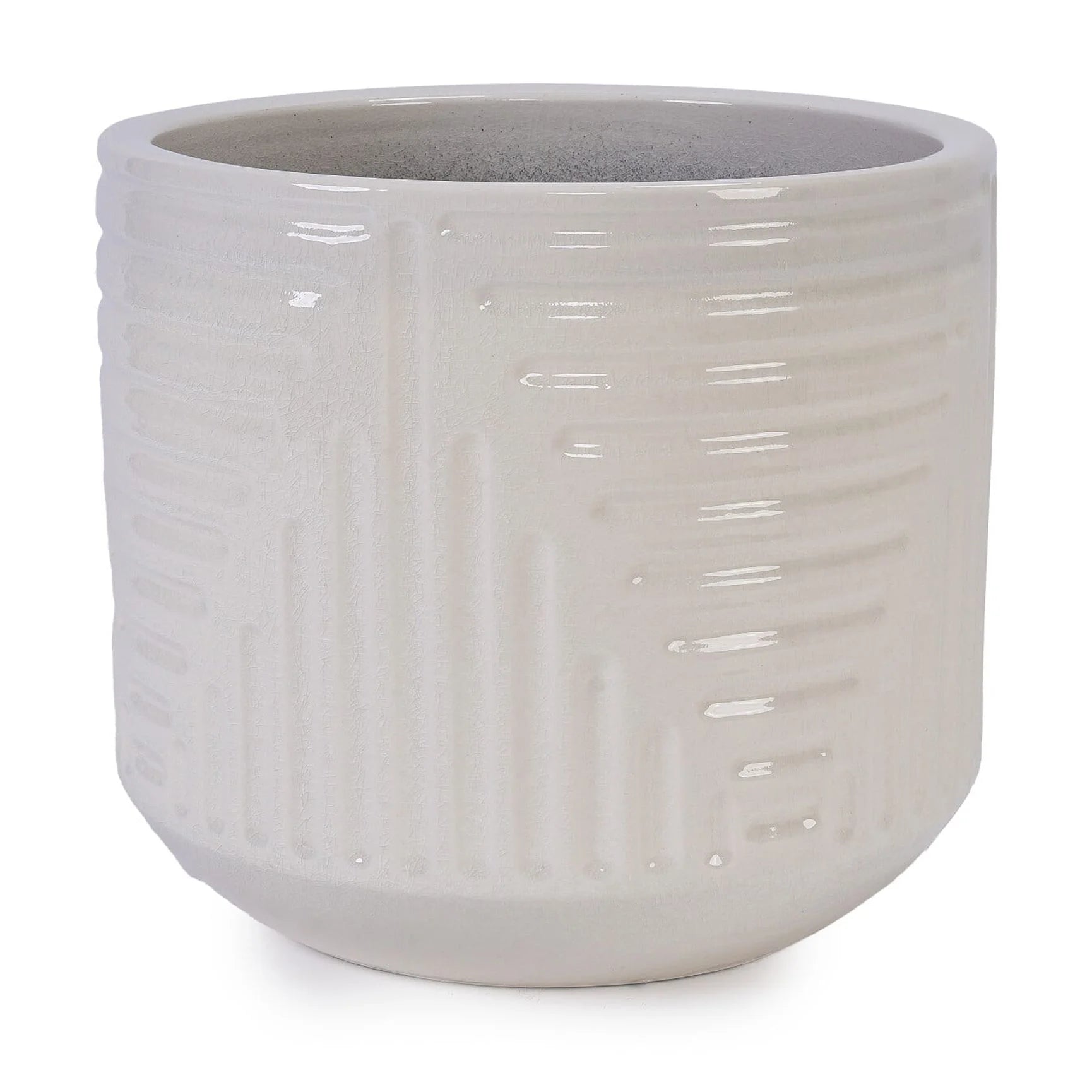 Modern Ceramic Flowerpot with Drainage Hole - Frost/Heat Resistant All-Weather Planter for Patio, Garden & Windowsill - White Glossy Finish, Ready-to-Use