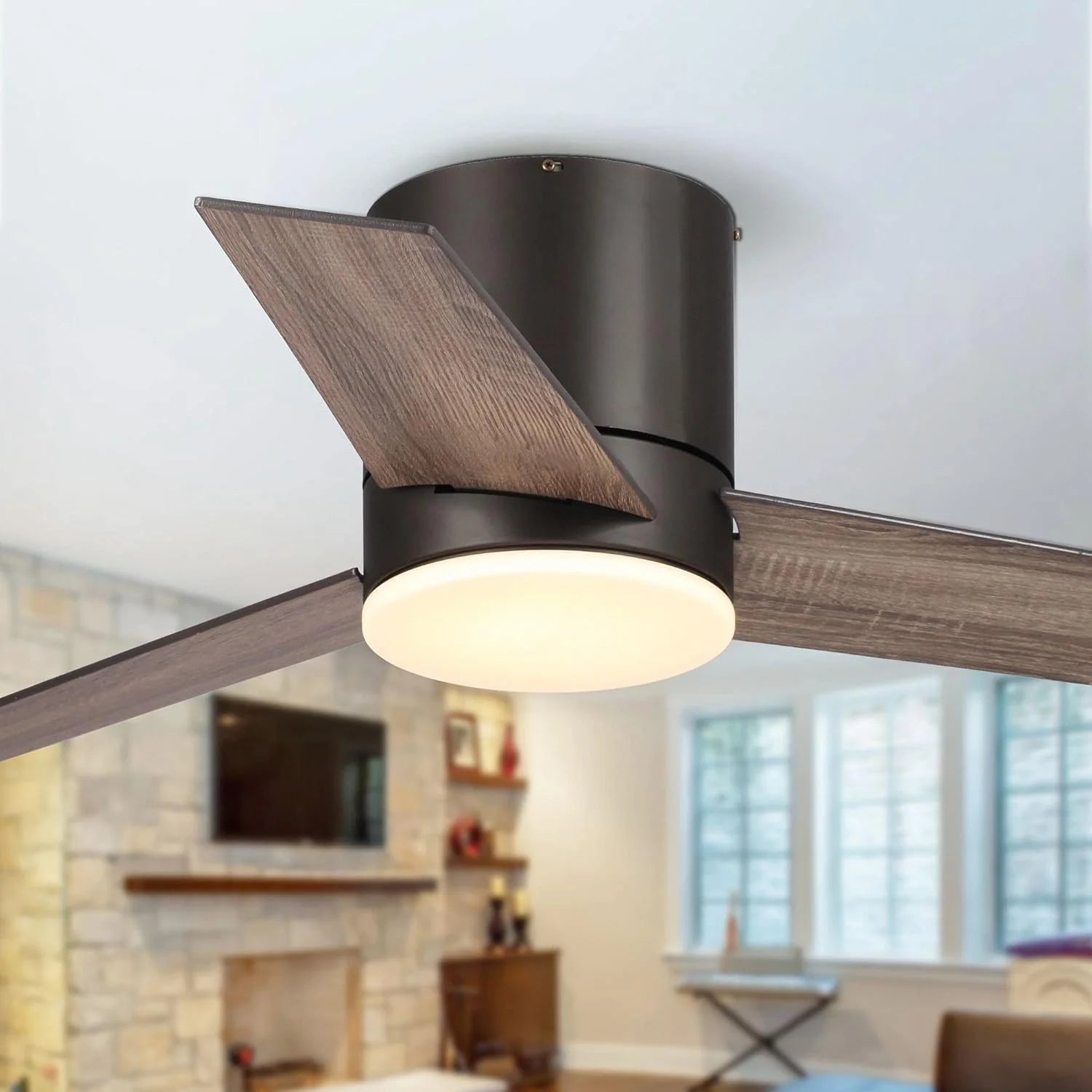 Low Profile Ceiling Fans with Lights and Remote, 48 Inch Bedroom Ceiling Fans Flush Mount, Indoor/Outdoor Fans for Patios, Reversible 3 Blades, Noiseless, Color Temp Adjusted, DOE ETL Tested (Nickel)