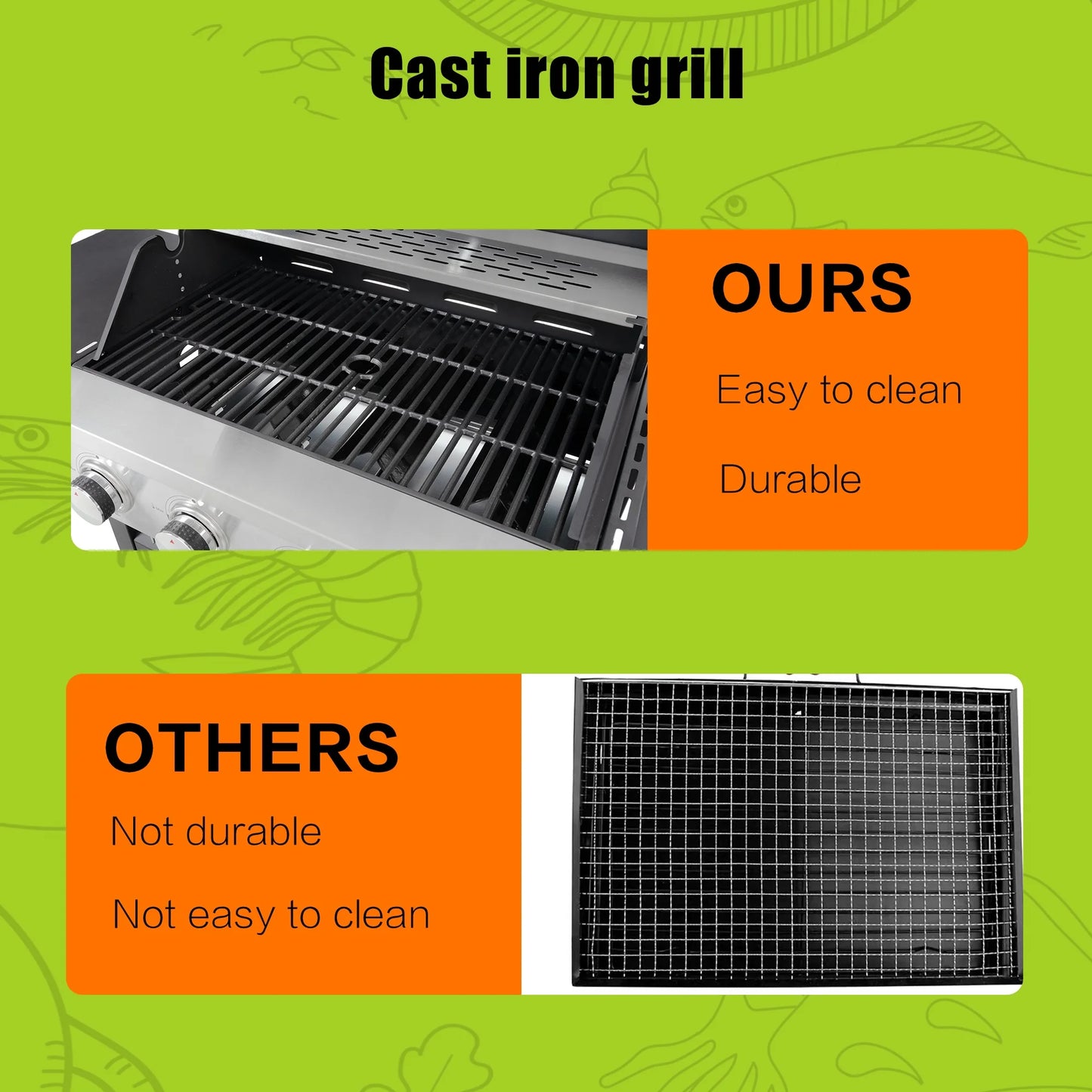 Decksplore 5 Burners Propane Gas Grill with Side Burner, Outdoor BBQ Grill Gas with Porcelain-Enameled Cast Iron Grates, Stainless Steel Camping Barbecue Grill for Patio, Garden, 47000 BTU