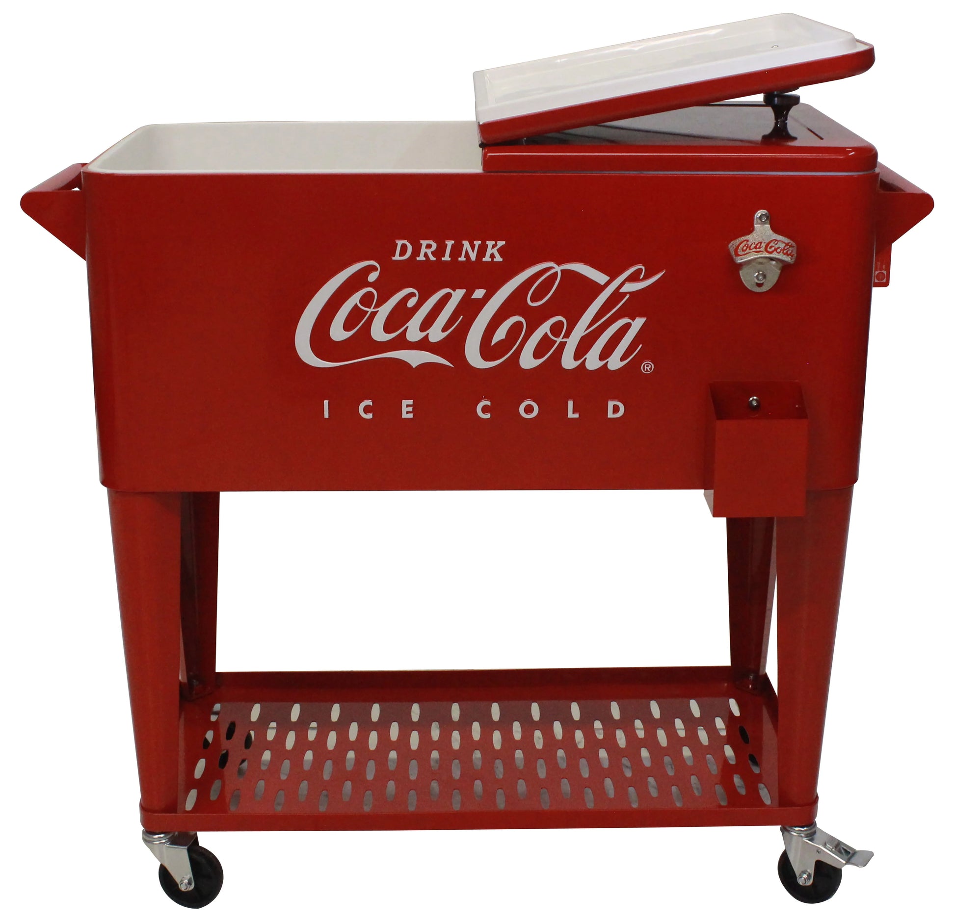 Leigh Country CP 98126 Metal 80 Qt. Coca-Cola Outdoor Patio Cooler with Tray - Red