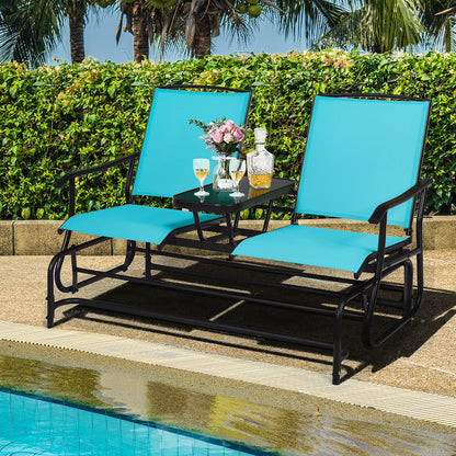 Costway 2 Person Outdoor Patio Double Glider Chair Loveseat Rocking Brown
