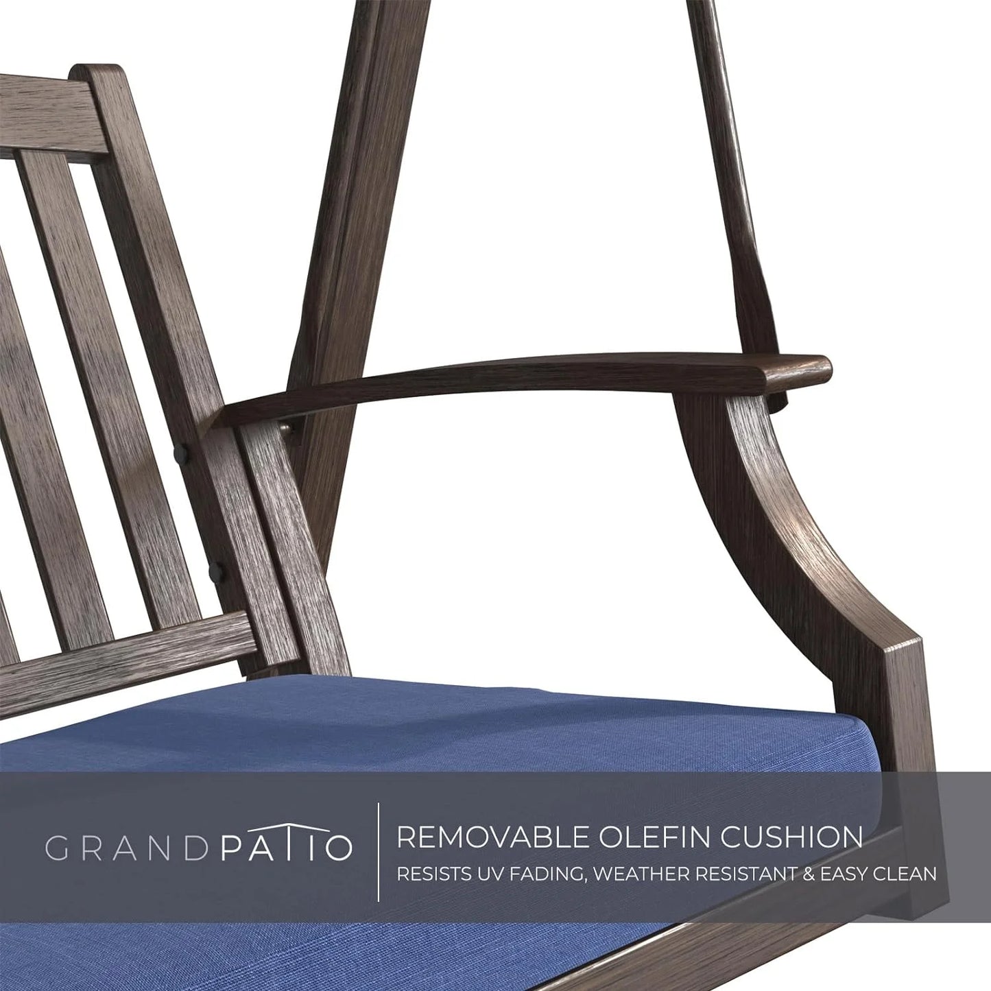 Grand Patio Porch Swing, Outdoor 2-Seat Patio Swing Chair, Adjustable Tilt Canopy, with Removable Cushion, Weather Resistant Powder Coated Painted Woodgrain Frame, Farmhouse Style-Dark Blue