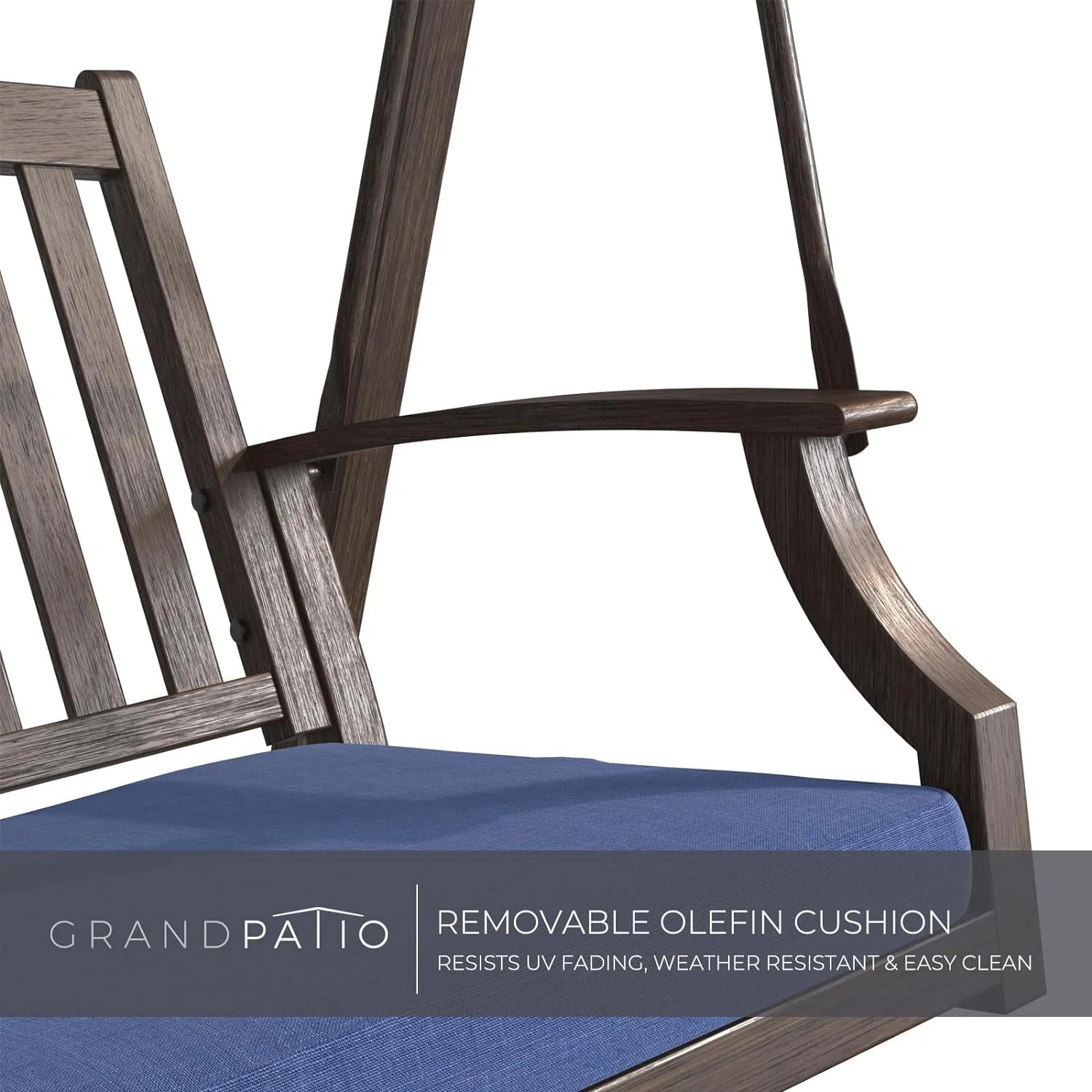 Grand Patio Porch Swing, Outdoor 2-Seat Patio Swing Chair, Adjustable Tilt Canopy, with Removable Cushion, Weather Resistant Powder Coated Painted Woodgrain Frame, Farmhouse Style-Dark Blue