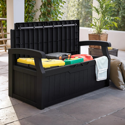 Homall 80 Gallon Plastic Storage Bench Made Of Durable Weatherproof Resin And Deck-Box Organized Storage Compartment For Outdoor Patios And Lawns,Black
