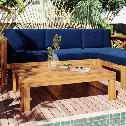 Harper & Bright Designs Outdoor Wooden Seating Group with Table, Patio Conversation Sectional Sofa Set with Waterproof Cushions for Backyard Poolside, Natural