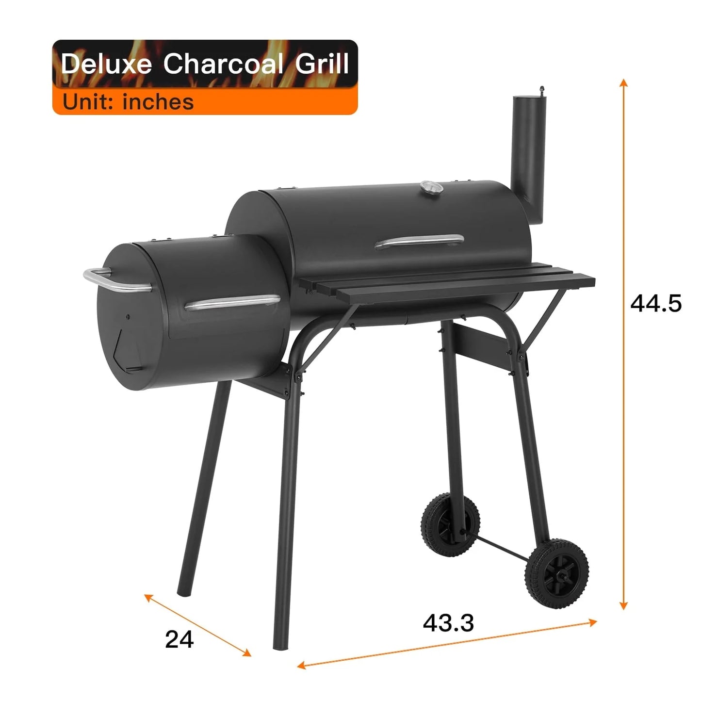 43’Charcoal Grills Outdoor BBQ Grill Camping Grill American Braised Roast Portable Grill Offset Smoker for 6-10 People Patio Backyard Camping Picnic BBQ