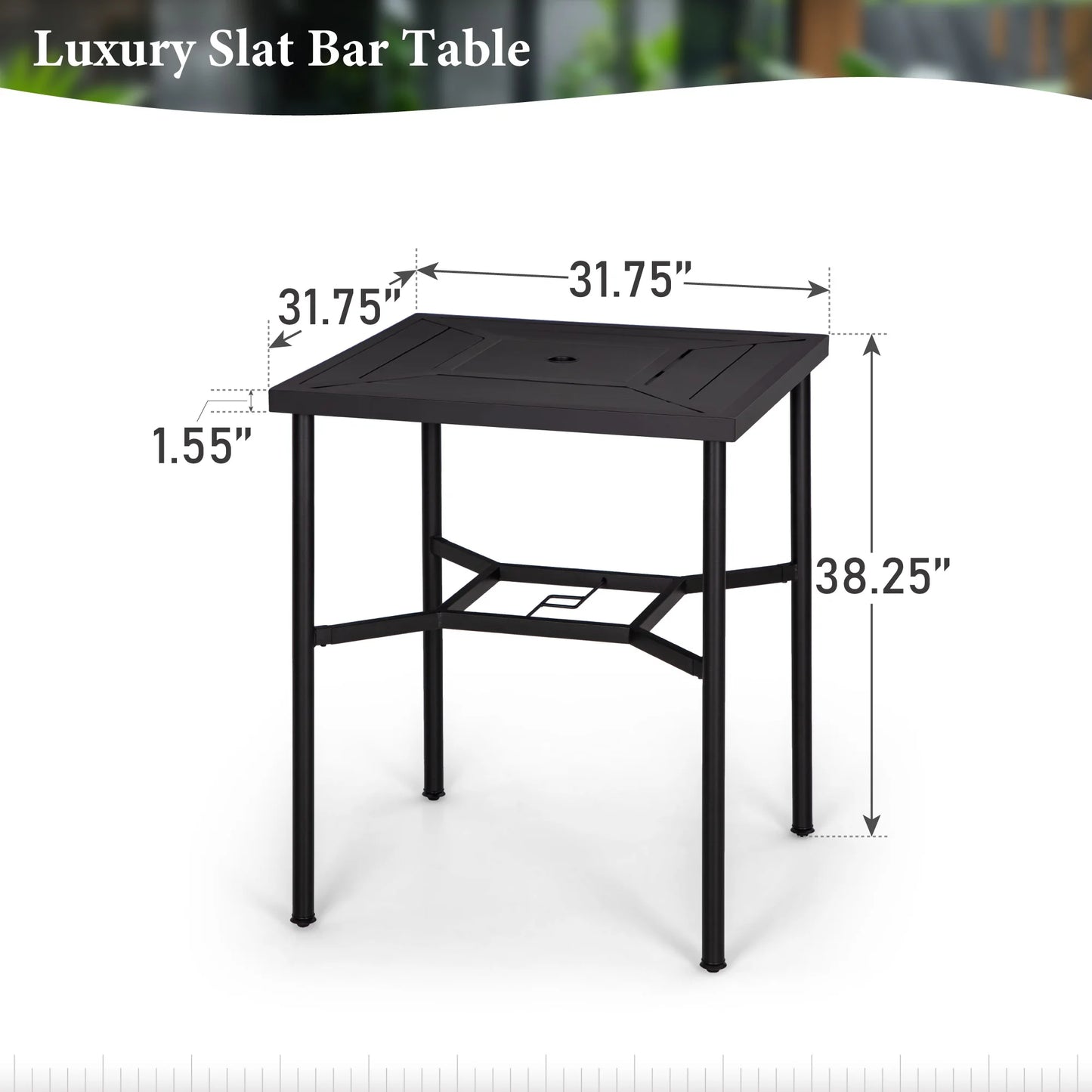Summit Living Outdoor Bar Table, 38.25"H Metal Patio Square Bistro Table with Umbrella Hole,Black