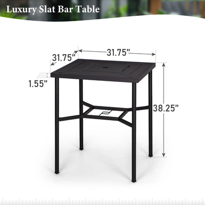 Summit Living Outdoor Bar Table, 38.25"H Metal Patio Square Bistro Table with Umbrella Hole,Black