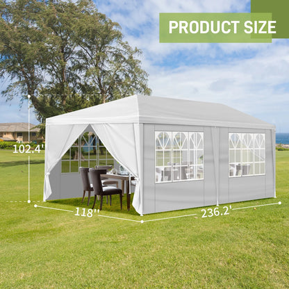 Large Outdoor White Awning, 10'x20' Outdoor Party Tent Wedding Tent With 6 Removable Sidewalls, Canopy Patio Wedding Gazebo, White, Easy To Install And Carry, Suitable For Camping, Hiking