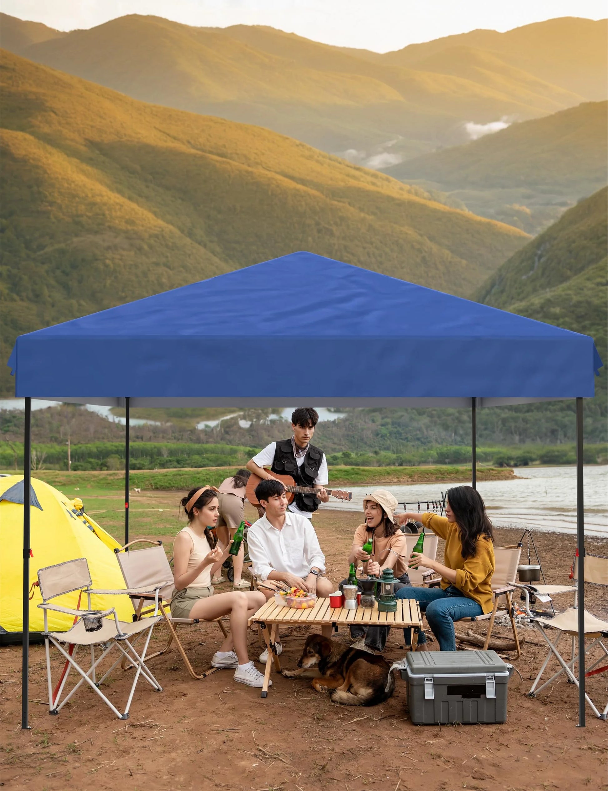 DSstyles 10x10 Ft Pop Up Canopy Tent Easy One Person Set-up, Instant Portable Shelter with 4 Stakes, 4 Ropes, 4 Sandbags for Patio, Outdoor Activities