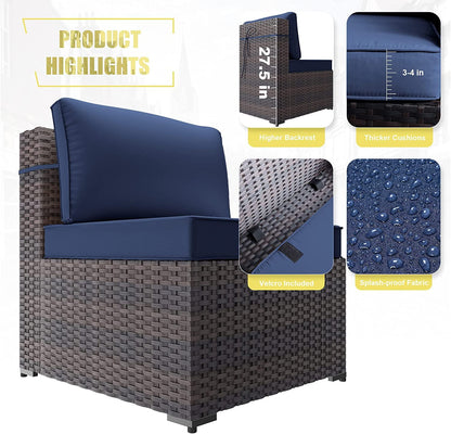 Gotland 15 Pieces Outdoor Patio Furniture Set with Propane Fire Pit Table Outdoor Sectional Sofa Sets Patio Furniture 43" Gas Fire Pit PE Rattan Patio Conversation Set (Navy Blue)
