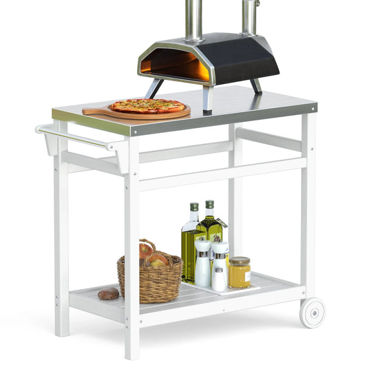 TORVA Outdoor Prep Cart Dining Table for Pizza Oven, Patio Grilling Backyard BBQ Grill Cart, White
