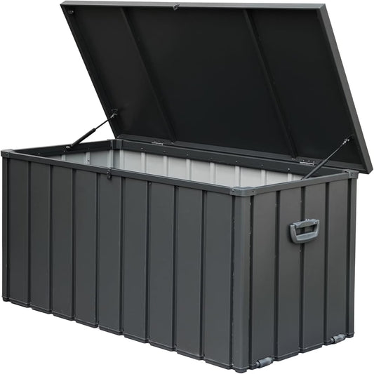 100 Gallon Outdoor Storage Deck Box Waterproof, Large Patio Poolside Storage Bin for Outside Cushions, Throw Pillows, Garden Tools (Dark Gray)