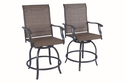 Kozyard Isabella Patio High Swivel Bar Stools/Chairs Steel Frame Outdoor Bistro Set for 2, Brown