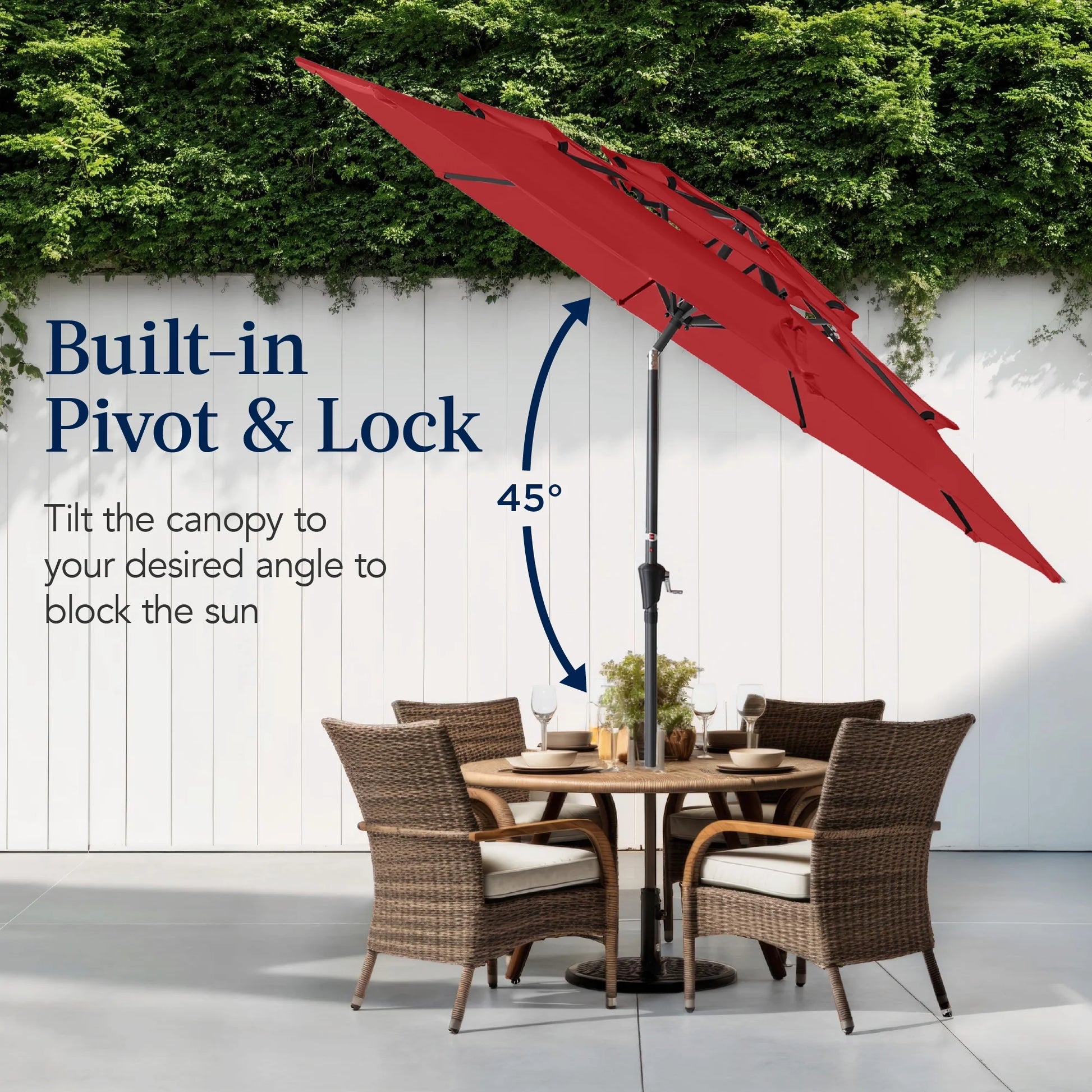 Best Choice Products 10ft 3-Tier Patio Umbrella, Market Sun Shade w/Tilt Adjustment, Easy Crank - Red