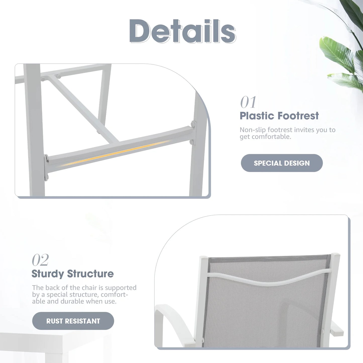 OC Orange-Casual Patio Bar Chair Set of 2, Outdoor & Indoor Bar Stools, All-Weather Aluminum Textile Fabric High Top Patio Dining Chairs, White
