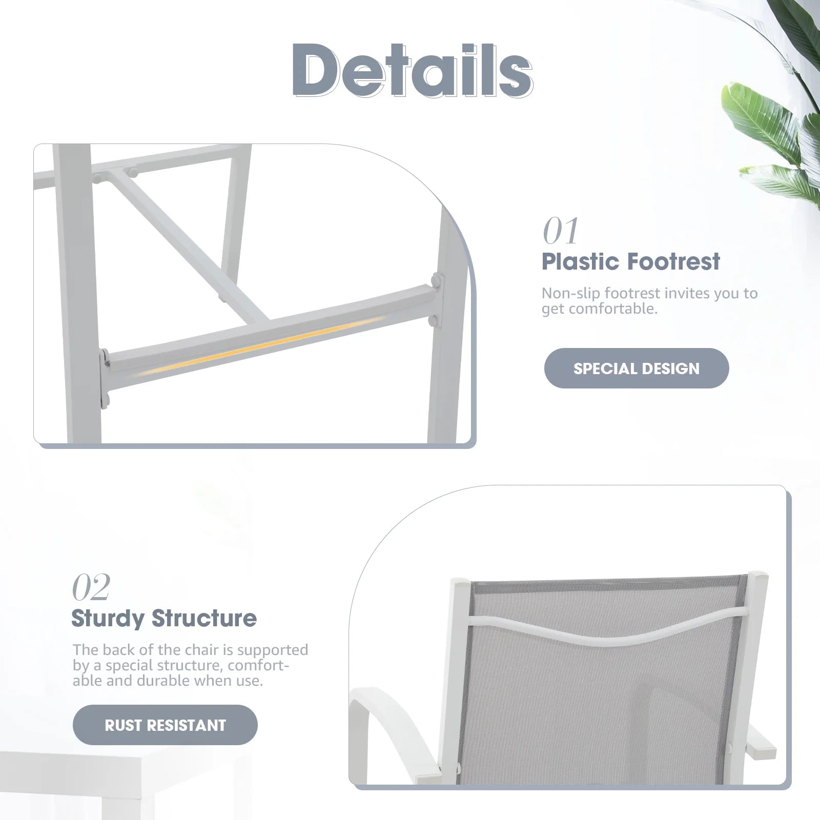 OC Orange-Casual Patio Bar Chair Set of 2, Outdoor & Indoor Bar Stools, All-Weather Aluminum Textile Fabric High Top Patio Dining Chairs, White