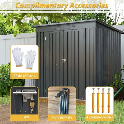 Enyopro 6x4 ft Outdoor Metal Storage Shed, Galvanized Steel Tool Shed with Reinforced Floor & Lockable Door for Backyard, Lawn, Patio, Black