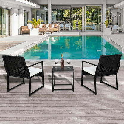 Seizeen Outdoor Chairs Set for Patio, 3 PCS Rattan Conversation Set W/2 Arm Chairs & 1 Table, PE Wicker Sofa Set Clearance Patio Furniture, Garden Pool Porch Deck Cushioned Table Set for 2