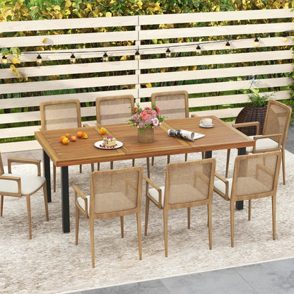 Spaco 8-Person Patio Table with 1.9 Inch Umbrella Hole, 79 Inch Acacia Wood Dining Table with Reinforced Metal Frame and Adjustable Foot Pads, Dining Table for Yard, Garden, Natural