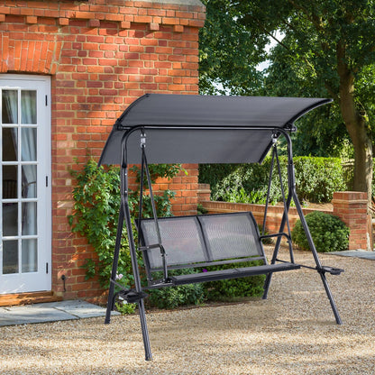 2 Person Patio Swing with Grey Sling Fabric and Black Metal Frame - 450 lbs Weight Capacity