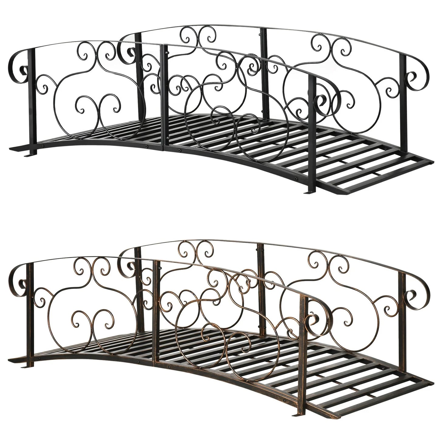 JWRWEF 6FT Garden Bridge with Safety Rails, Decorative Outdoor Steel Pond Bridge, Vine Pattern Handrails for Backyard, Walkway, Yard, Patio, Water Feature