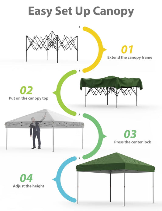 Arigeas Pop Up Canopy Tent 10'x10' with Adjustable Height, Easy Outdoor Sun Shade Shelter for Party, Event, Patio