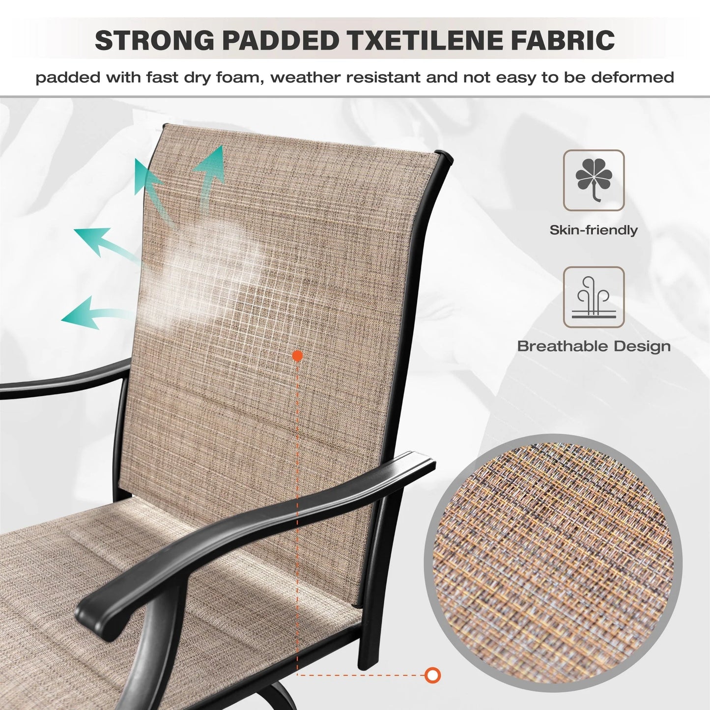 Sophia & William 2Pcs Outdoor Metal Swivel Bar Stools Patio Padded Height Textilene Chairs