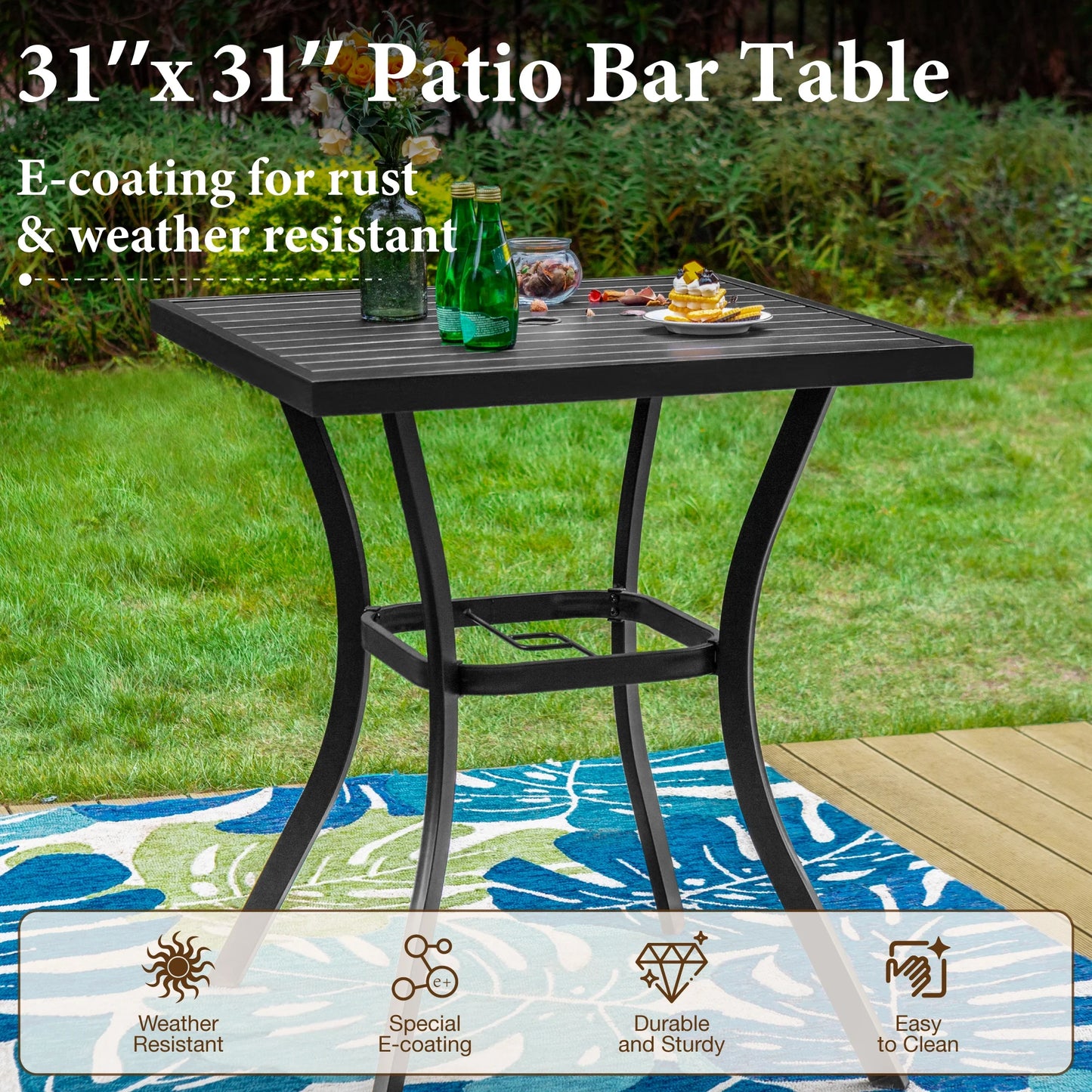 MF Studio 36"H Outdoor Counter Height Pub Table with Umbrella Hole, Patio Metal Bistro Bar Table, Black