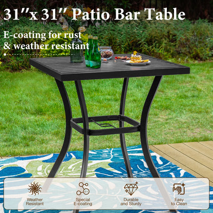 MF Studio 36"H Outdoor Counter Height Pub Table with Umbrella Hole, Patio Metal Bistro Bar Table, Black