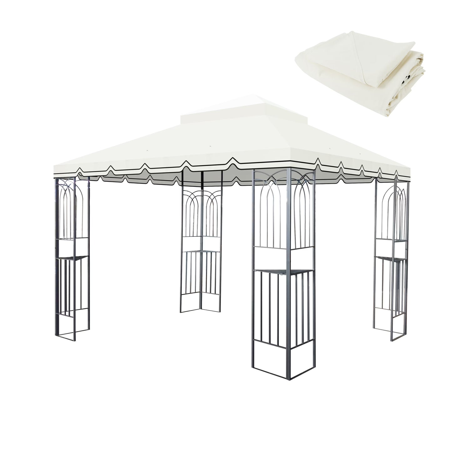 10x10 Ft Outdoor Patio Gazebo Replacement Canopy,Double Tiered Gazebo Tent Roof Top Cover Only Great Wall border(Frame Not Include)-Beige