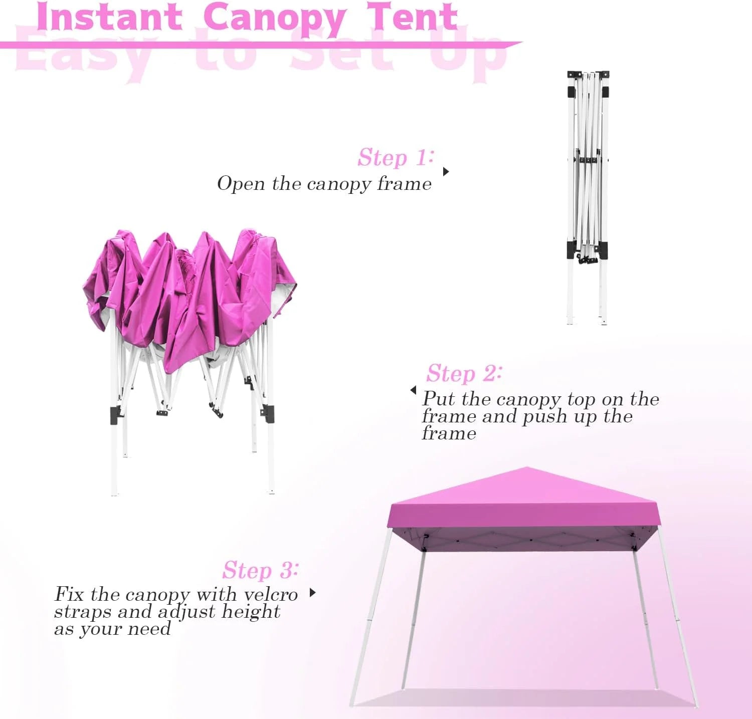 Canopy Tent, 10X10 FT Pop Up Canopy Outdoor Instant Tent Slant Legs with Carrying Bag, Portable Gazebo Shelter for Patio Deck Garden and Beach - 8X8 FT Canopy Cover (Pink)