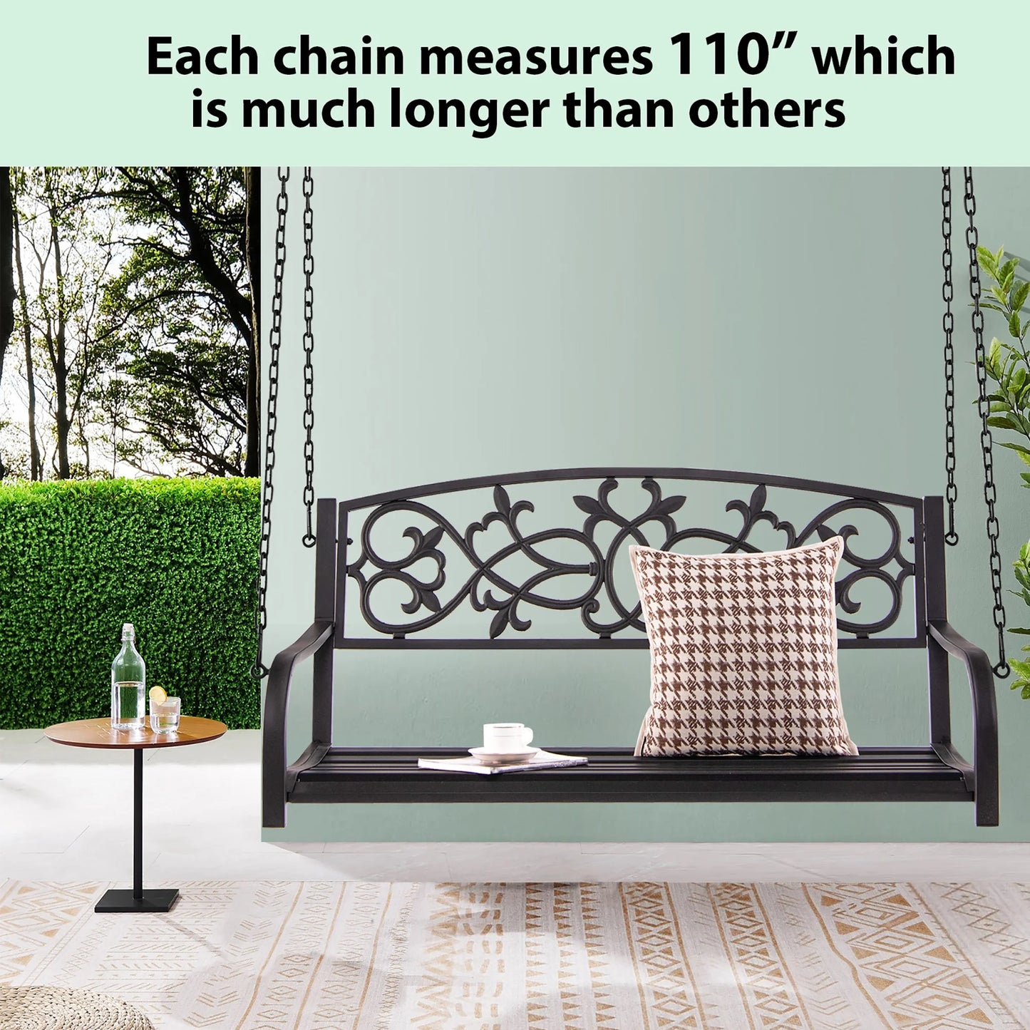 Costway 2-Person Metal Outdoor Porch Swing Hanging Patio Bench 485 Lbs Capacity Brown