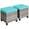 Costway 2PCS Patio Rattan Cushioned Ottoman Seat Foot Rest TableTurquoise