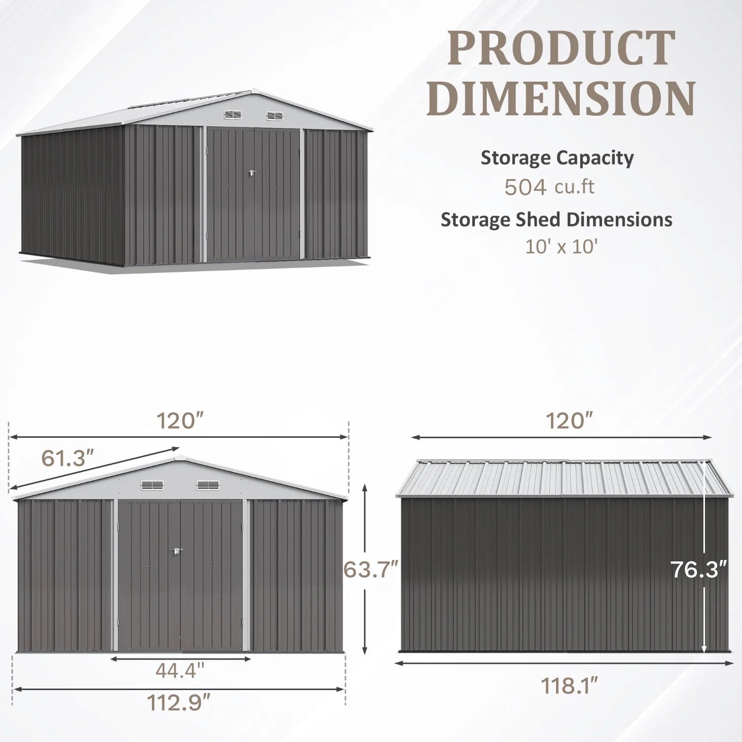Devoko 10x8 Ft Metal Storage Shed, Lockable Steel Garden Shed for Patio Backyard Outdoor Tools, Brown