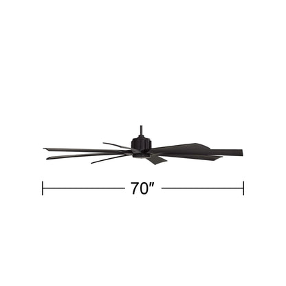 70" Possini Euro Design Modern Indoor Outdoor Ceiling Fan with Remote Control Matte Black Damp Rated for Patio Exterior House Home