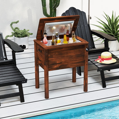 Gymax Wooden Cooler for Patio 54 Quart Beverage Cooler w/Handles Rustic Brown