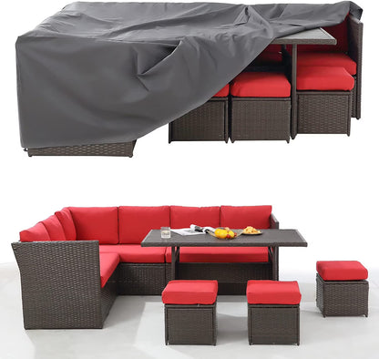 AECOJOY 7 Piece Patio Furniture Set PE Rattan Outdoor Dining Set Sectional Sofa Couch with Table Patio Conversation Set in Gray