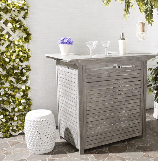 Safavieh 46? Rectangular Outdoor Pub Style Acacia Wood Patio Bar Table, Grey Wash